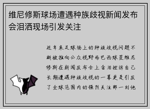 维尼修斯球场遭遇种族歧视新闻发布会泪洒现场引发关注