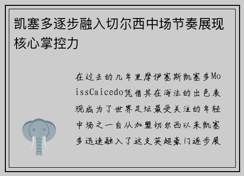 凯塞多逐步融入切尔西中场节奏展现核心掌控力